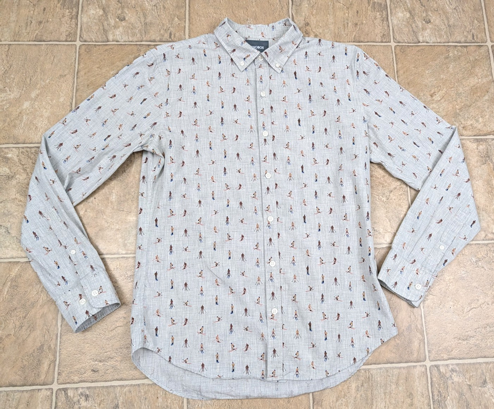 Bonobos sz M Slim Fit Shirt people skiing in shorts & hats gray & print 0428